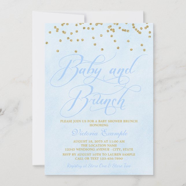 Baby shower Bleu Gold Boy Brunch Invitations (Devant)