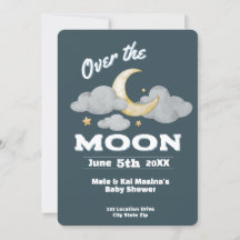 Baby shower bleu lune Invitation personnalisée
