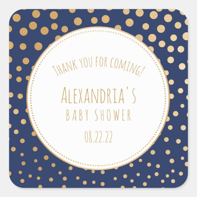 Baby shower bleu marine et or faveur autocollant (Devant)