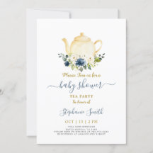 Baby shower Bleu Par-Thé Invitation