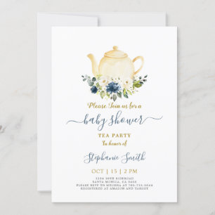 Baby shower Bleu Par-Thé Invitation