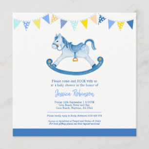 Baby shower bleu rocking cheval carré invitations