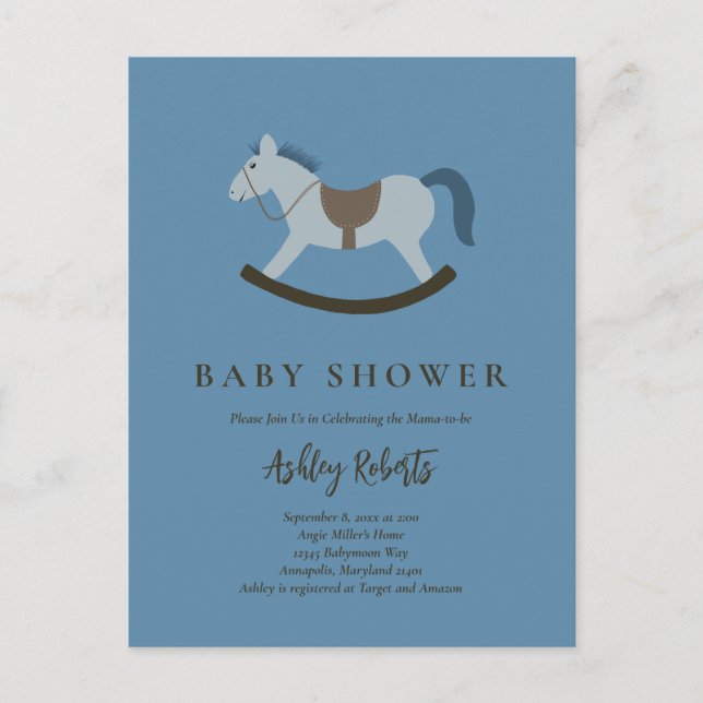 Baby shower bleu Rocking Horse Invitation (Devant)