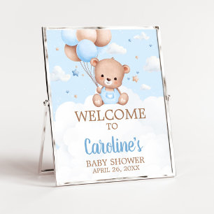 Baby shower bleu Teddy Bear Affiche de bienvenue