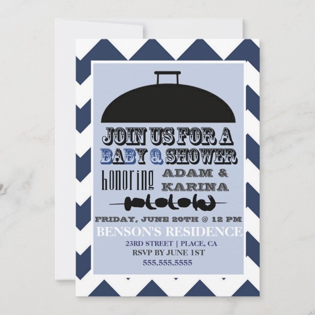 Baby shower Blue Barbecue BabyQ Invitation (Devant)