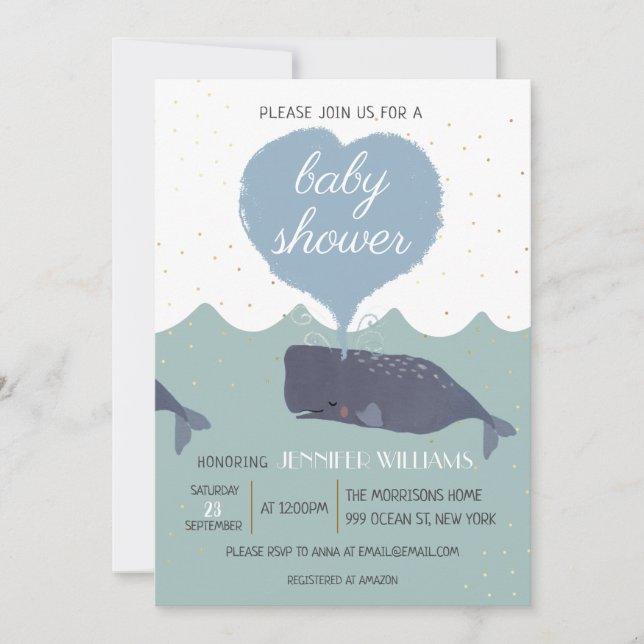 Baby shower Blue Cute Whale Invitation (Devant)