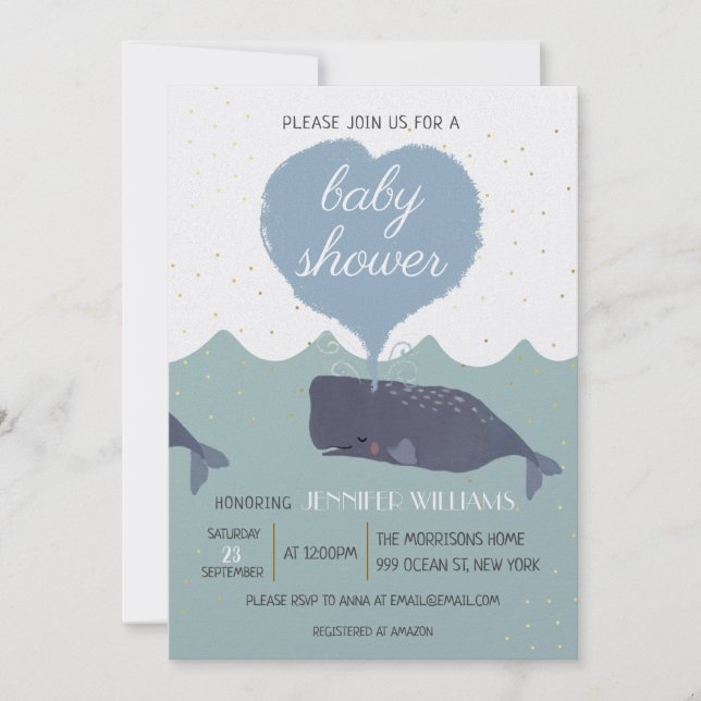 Baby shower Blue Cute Whale Invitation (Devant)