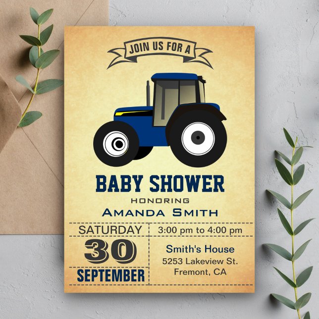 Baby shower Blue Farm Tractor Invitation (Créateur téléchargé)