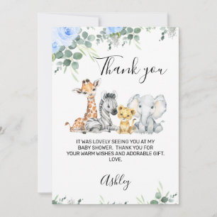 Baby shower Blue Floral Safari Carte de remercieme