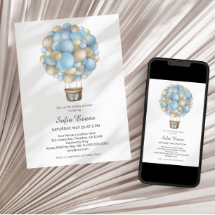 Baby shower Blue Hot Air Balloon Boy Invitation