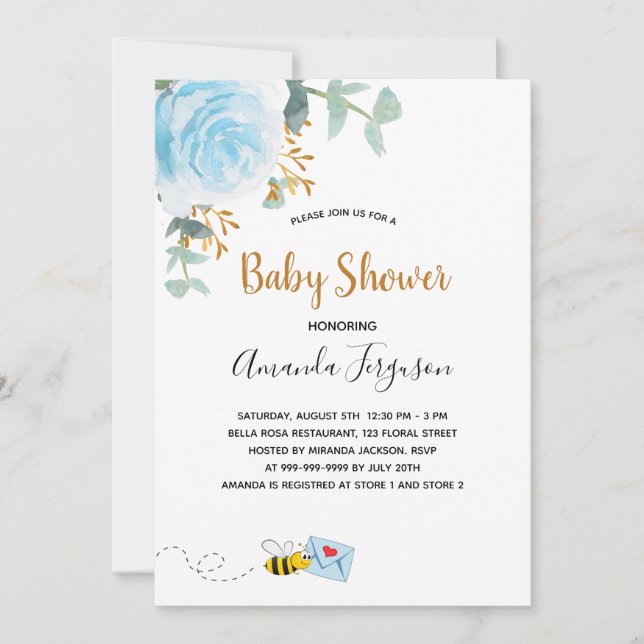 Baby Shower Blue Hummel Blumenjungen Einladung (Vorderseite)