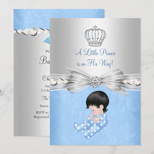 Baby shower Blue Little Prince Invitation (Devant / Derrière)