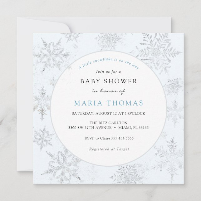 Baby shower Blue Little Snowflake Invitation (Devant)