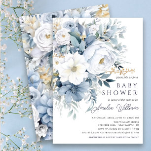 Baby shower Blue Petal Boys Invitation
