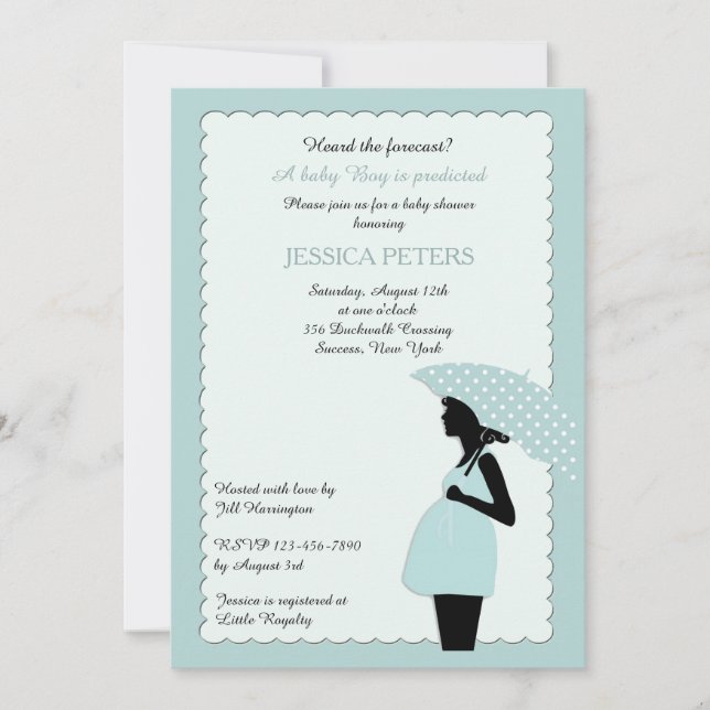 Baby shower Blue Polka Point Umbrella Invitation (Devant)
