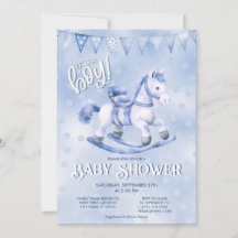 Baby shower Blue Rocking Horse Invitation