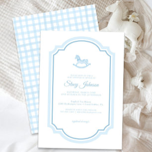 Baby shower Blue Rocking Horse Invitation   Garçon