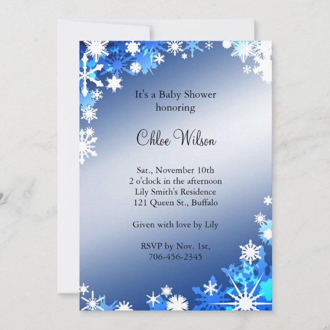 Baby shower Blue Snowflakes Invitation (Devant)