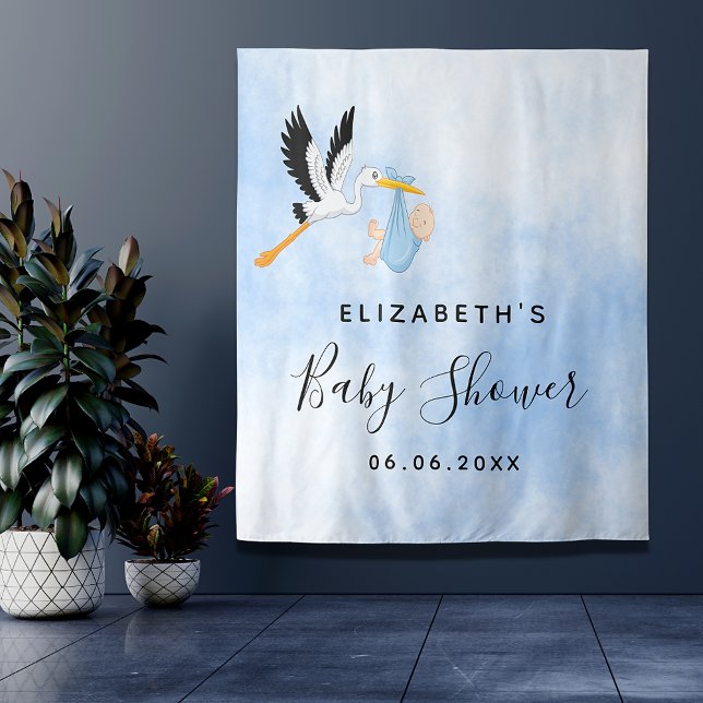 Baby Shower Blue Storch Junge niedlich Wandteppich (Von Creator hochgeladen)