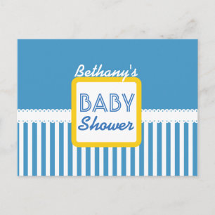 BABY SHOWER Blue Stripes Muster G01J für Junge Ankündigungspostkarte