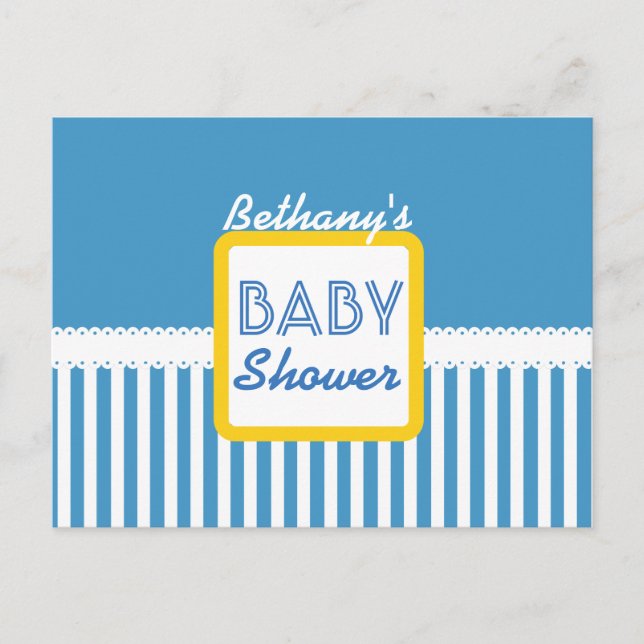 BABY SHOWER Blue Stripes Muster G01J für Junge Ankündigungspostkarte (Vorderseite)