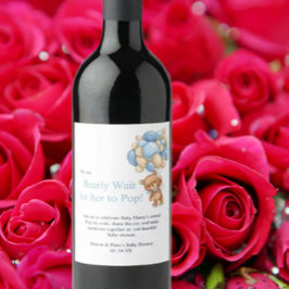 baby shower blue teddy weinetikett