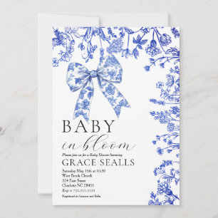 Baby shower Blue Toile Bow invitation