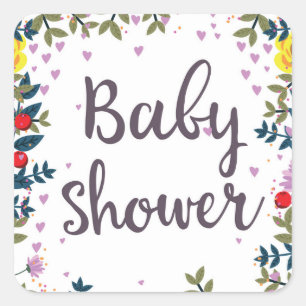 Baby-Shower-Blumen-Einladung Quadratischer Aufkleber