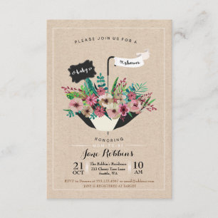 Baby-Shower-Blumen-Schirm Einfaches Design Einladu Einladung