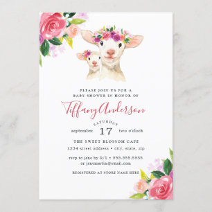 Baby Shower Blumen Süße Mama und Baby Lamm Einladung