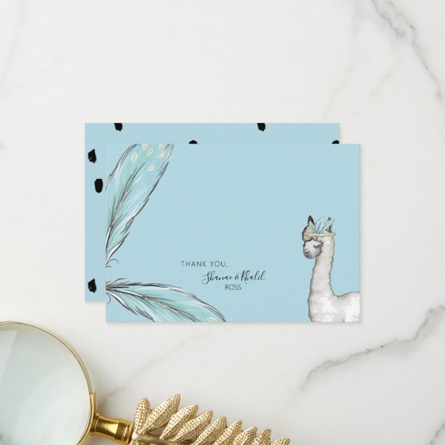 Baby Shower Boho Llama Confetti Vielen Dank Hinwei Dankeskarte (Vorderseite/Rückseite Beispiel)