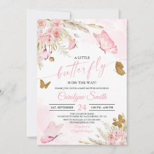 Baby shower Boho Pink Butterfly Invitation