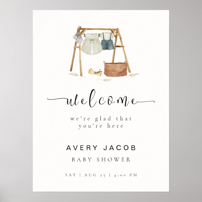 Baby shower Boho simple Affiche de bienvenue (Devant)