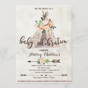 Baby shower Boho TeePee invitation