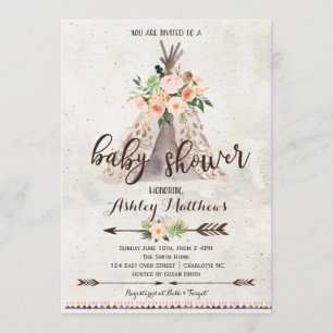 Baby shower Boho TeePee invitation