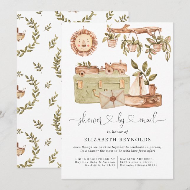 Baby shower Boho virtuel par invitation par courri (Devant / Derrière)