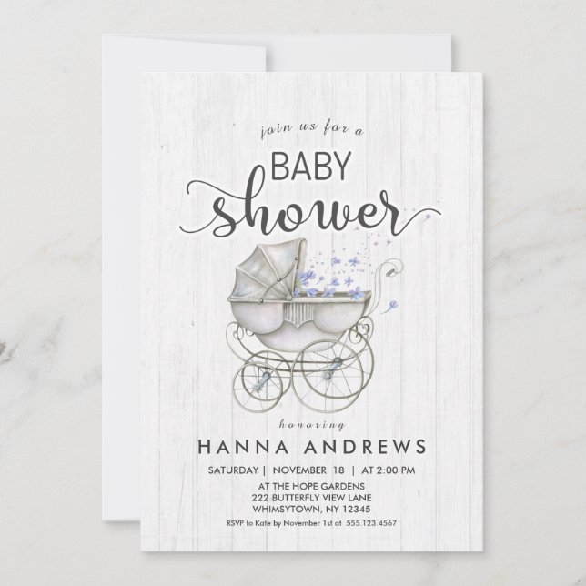 Baby shower Bois blanc & Carriage Boy Invitation (Devant)