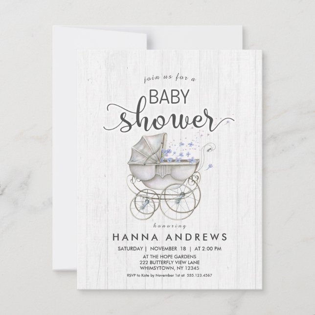 Baby shower Bois blanc & Carriage Boy Invitation (Devant)