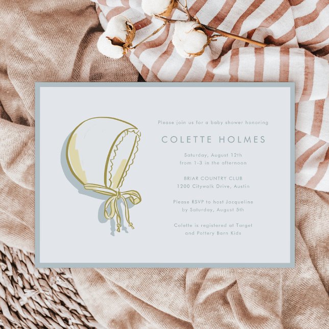 Baby shower Bonnet bébé Invitation horizontale (Baby Bonnet Illustration Baby Shower Horizontal Invitation)