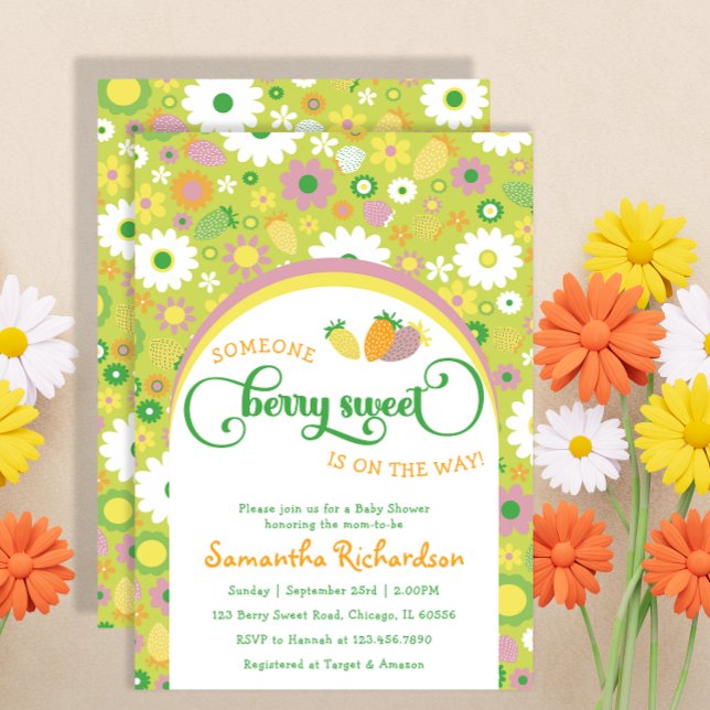 Baby shower botanique de fraise Invitation (Créateur téléchargé)