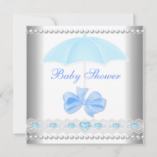 Baby Shower Boy Baby Blue Umbrella Einladung