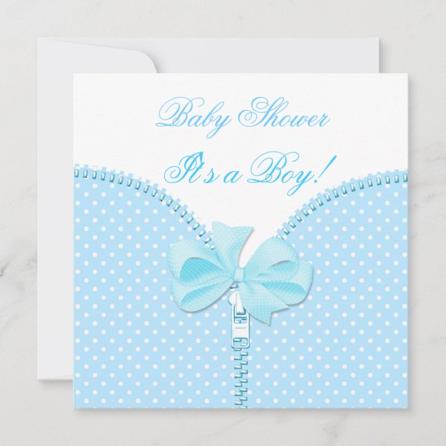 Baby Shower Boy Baby Blue White Polka Dots Einladung (Vorderseite)