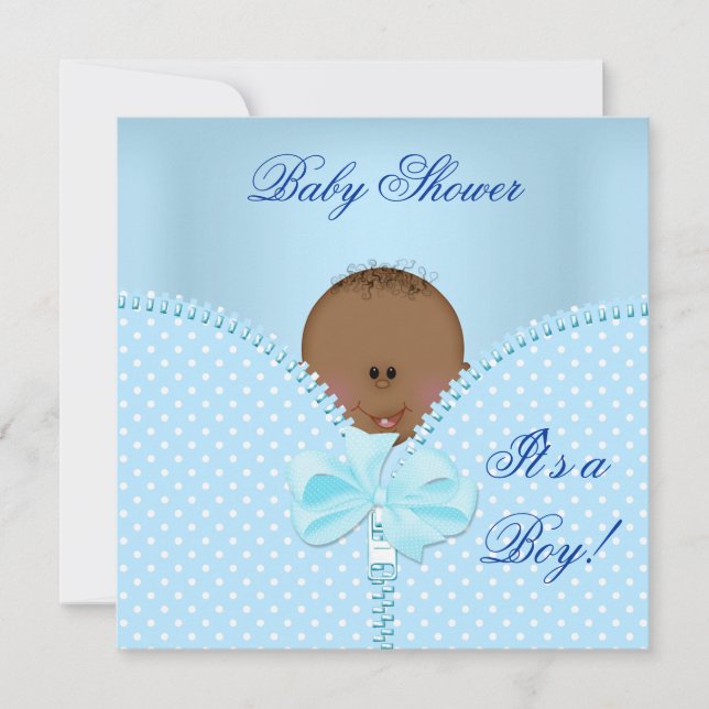 Baby Shower Boy Baby Blue White Polka Dots Einladung (Vorderseite)