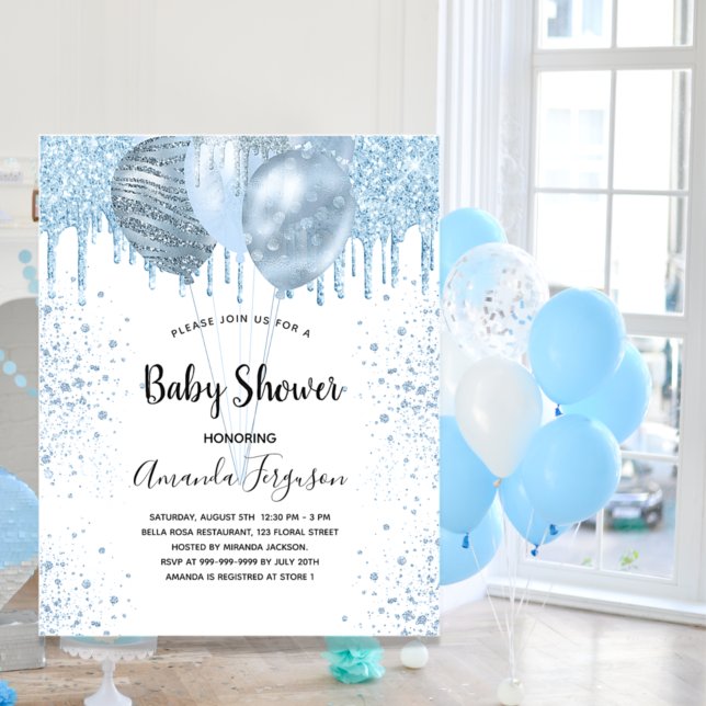 Baby Shower Boy Blue Ballons Budget Einladung (Von Creator hochgeladen)