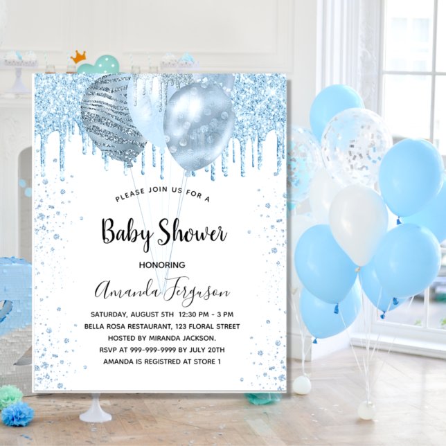 Baby Shower Boy Blue Ballons Budget Einladung Flyer (Von Creator hochgeladen)