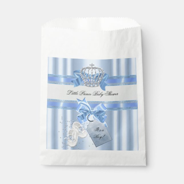Baby Shower Boy Blue Little Prince Crown 3a Geschenktütchen (Vorderseite)