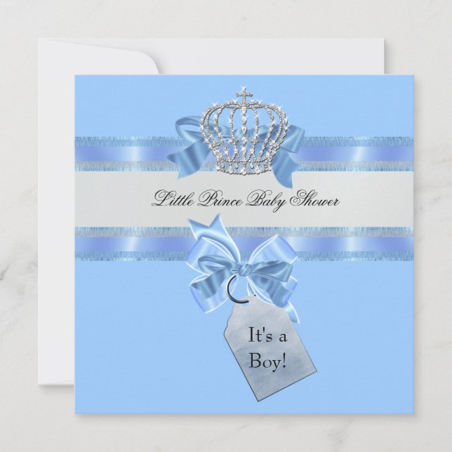 Baby Shower Boy Blue Little Prince Crown Einladung (Vorderseite)