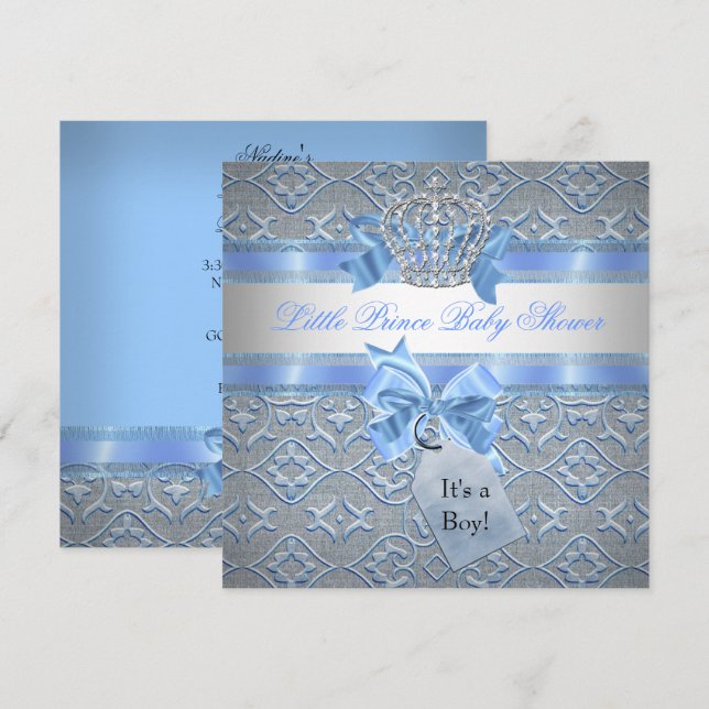 Baby Shower Boy Blue Little Prince Crown Einladung (Vorne/Hinten)