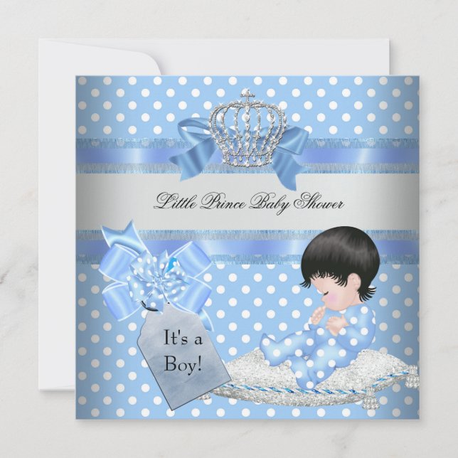 Baby Shower Boy Blue Little Prince Crown Einladung (Vorderseite)