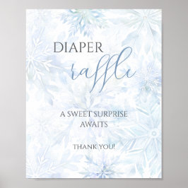 Baby Shower Boy Blue Snowflake Diaper Raffle Poster